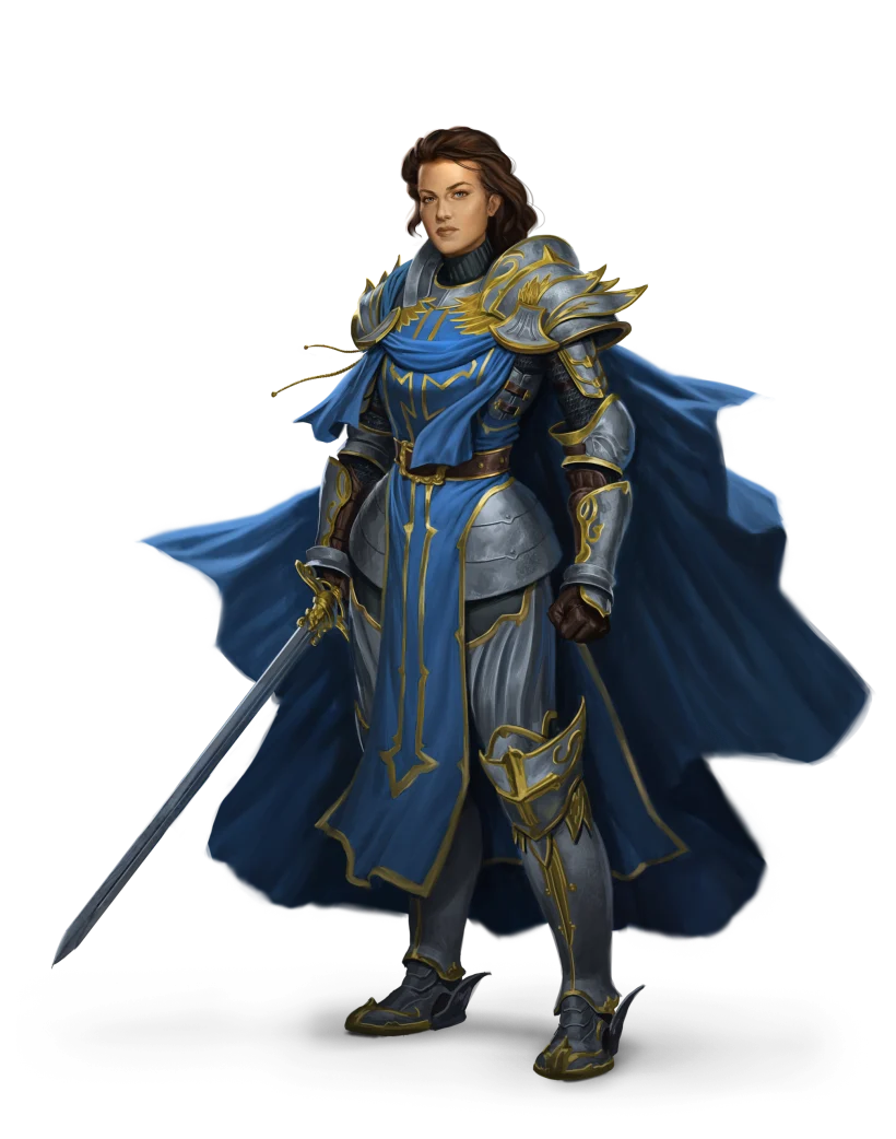 A fantasy paladin in blue armor