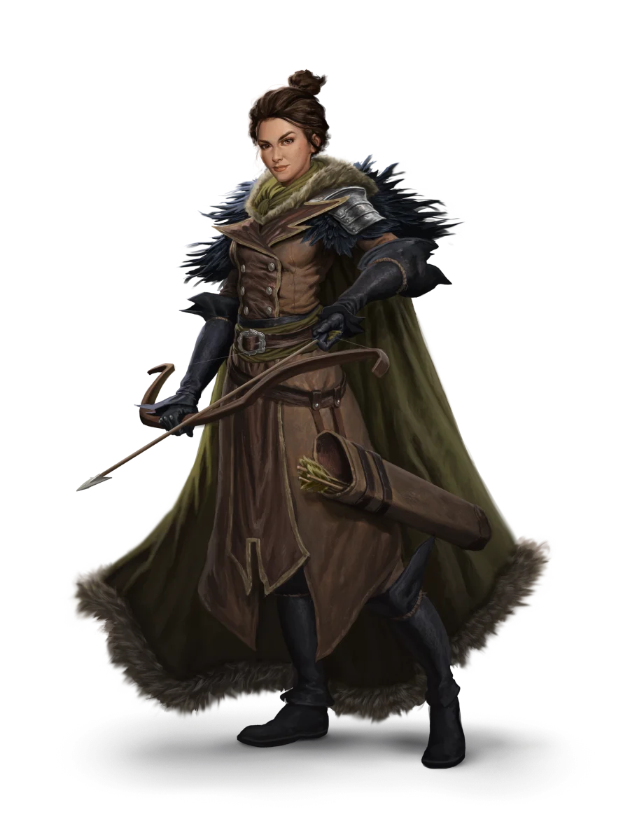 A fantasy ranger drawing her bow