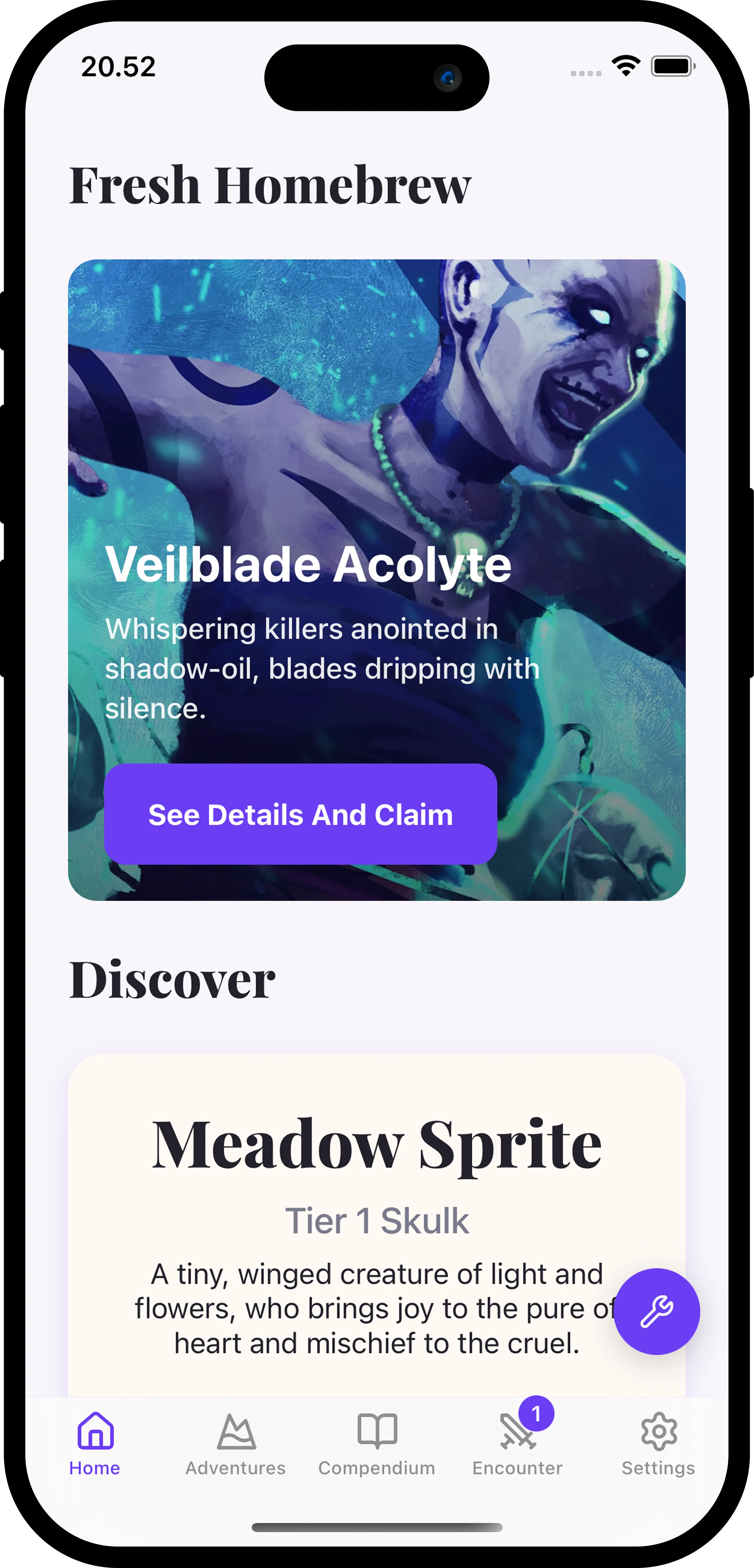 Home Screen with Swipeable Discovery in Heartforge